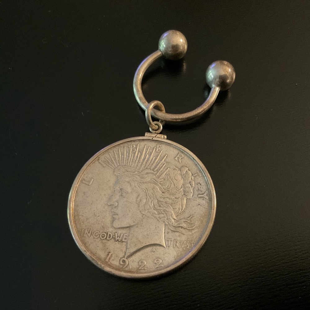 1922 Silver Coin Pendant Keychain ,Peace Dollar key ring-antique silver coin.
